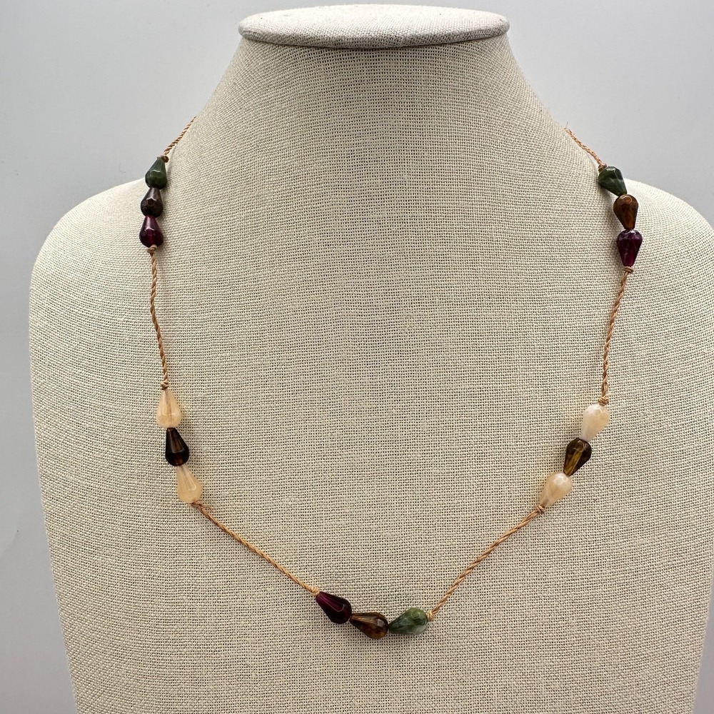 Vintage Y2K Cord Teardrop Beaded Floating Necklace Boho Women's Classic Jewelry